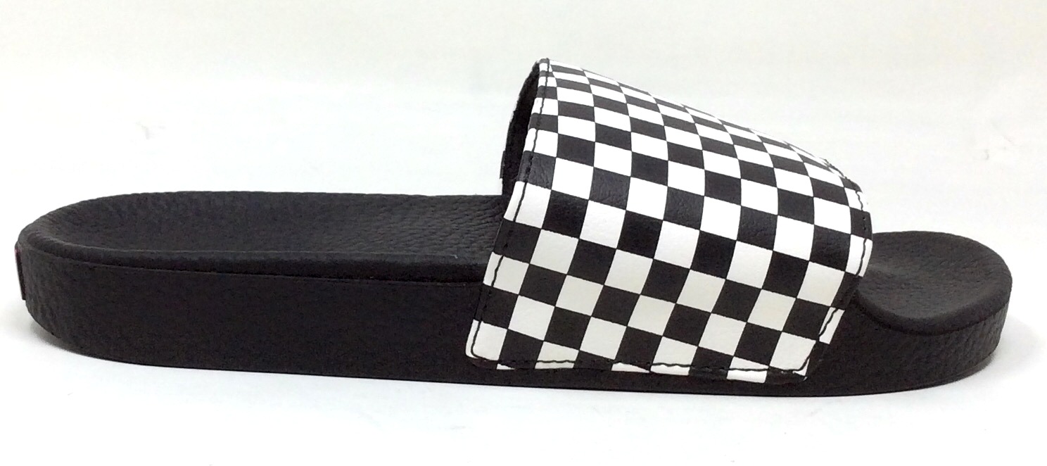 vans slides black checkerboard